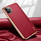 Voor iPhone 11 Pro Max SULADA Litchi Texture Leather Electroplated Shckproof beschermhoes (rood)