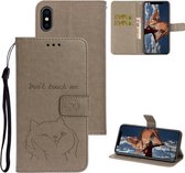 Voor iPhone XS Chai Dog Pattern Horizontale flip lederen hoes met beugel & kaartsleuf & portemonnee & lanyard (grijs)