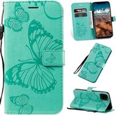 Geperst afdrukken Vlinderpatroon Horizontale flip PU lederen tas met houder & kaartsleuven & portemonnee & lanyard voor iPhone 11 Pro Max (groen)