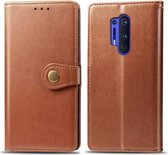 Voor OnePlus 8 Pro Retro effen kleur lederen gesp telefoonhoes met fotolijst & kaartsleuf & portemonnee & beugel functie (bruin)