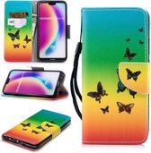 Voor Huawei P20 Lite / nova 3e Gekleurd tekeningpatroon Horizontaal Flip TPU + PU lederen hoesje met houder & kaartsleuven & portemonnee & lanyard (Rainbow Butterflies)