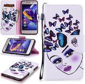 Voor Huawei Y5 (2017) Gekleurde tekening Patroon Horizontaal Flip TPU + PU lederen hoesje met houder & kaartsleuven & portemonnee & lanyard (vlinders meisje)