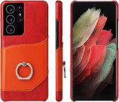 Voor Samsung Galaxy S21 5G Fierre Shann Olie Wax Textuur Lederen Cover Case met 360 Graden Rotatie Houder & Card Slot (Rood)