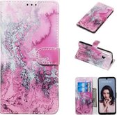 Gekleurde tekening marmer patroon horizontale flip PU lederen tas met houder & kaartsleuven & portemonnee voor Huawei P30 Lite / Nova 4e (zeewater)