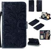 Voor Samsung Galaxy M51 Kant Bloem Horizontale Flip Leren Case met Houder & Kaartsleuven & Portemonnee & Fotolijst (Donkerblauw)