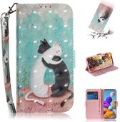 Voor Samsung Galaxy A21s 3D Geschilderd Patroon Magnetische Aantrekkelijkheid Horizontale Flip Leren Case met Houder & Kaartsleuf & Portemonnee & Lanyard (Zwart Witte Kat)