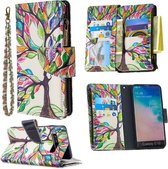 Voor Samsung Galaxy S10 Gekleurde Tekening Patroon Rits Horizontale Flip Leren Case met Houder & Kaartsleuven & Portemonnee (Boom)