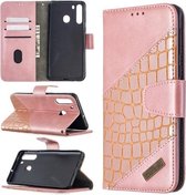 Voor Samsung Galaxy A21 Bijpassende Kleur Krokodil Textuur Horizontale Flip PU Lederen Case met Portemonnee & Houder & Kaartsleuven (Rose Goud)