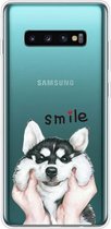 Voor Samsung Galaxy S10 + gekleurd tekeningpatroon zeer transparant TPU beschermhoes (Pinch Dog)