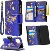 Voor Samsung Galaxy A91 Gekleurde Tekening Patroon Rits Horizontale Flip Leren Case met Houder & Kaartsleuven & Portemonnee (Paarse Vlinder)