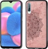 Voor Galaxy A30s, reliëf Mandala-patroon pc + TPU + stoffen telefoonhoes, met draagkoord en magnetisch (roségoud)