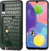 Voor Galaxy A70 / A70s Krokodilpatroon PU + TPU + PVC Breukvast gsm-hoesje met magnetische onzichtbare houder & houder & kaartsleuven (zwartachtig groen)