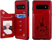 Voor Galaxy S10 Skull Head Embossing Pattern Schokbestendige beschermhoes met houder & kaartsleuven & portemonnee (rood)