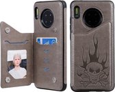 Voor Huawei Mate 30 Skull Head Embossing Pattern Schokbestendige beschermhoes met houder & kaartsleuven & portemonnee (grijs)