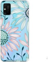 Voor Huawei Honor 9A gekleurd tekeningpatroon zeer transparant TPU beschermhoes (bloem)