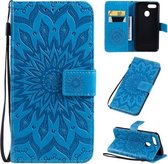 Voor OPPO A7 / A5s Geperst Afdrukken Zonnebloempatroon Horizontale Flip PU-lederen Case met Houder & Kaartsleuven & Portemonnee & Lanyard (Blauw)