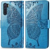 Voor OPPO F15 / A91 vlinder liefde bloem reliëf horizontale flip lederen tas met beugel / kaartsleuf / portemonnee / lanyard (blauw)