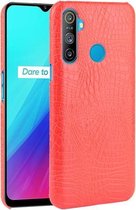 Voor OPPO Realme C3 met vingerafdrukgat Schokbestendige krokodiltextuur PC + PU-hoes (rood)