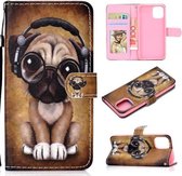 Voor iPhone 12 mini Gekleurde tekening Stiksels Horizontale lederen flip-hoes met houder & kaartsleuven en portemonnee (hond)