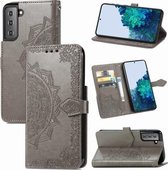 Voor Samsung Galaxy S30 Mandala Bloem Reliëf Horizontale Flip Leren Case met Houder & Drie Kaartsleuven & Portemonnee & Lanyard (Grijs)