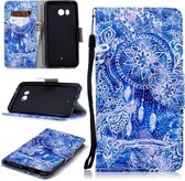 Voor HTC U11 Gekleurd tekeningpatroon Horizontaal Flip TPU + PU lederen hoesje met houder & kaartsleuven & portemonnee & lanyard (blauw windgong)