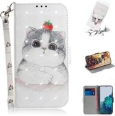 Voor Samsung Galaxy S21 5G 3D Gekleurde Tekening Horizontale Flip Leren Case met Houder & Kaartsleuven & Portemonnee & Lanyard (Leuke Kat)