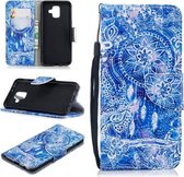 Voor Samsung Galaxy A6 (2018) Gekleurd tekeningpatroon Horizontaal Flip TPU + PU lederen tas met houder & kaartsleuven & portemonnee & lanyard (blauw windgong)