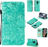 Voor Nokia 5.3 Kant Bloem Embossing Patroon Horizontale Leren Flip Case, met Houder & Kaartsleuven & Portemonnee & Fotolijst & Lanyard (Groen)