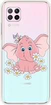 Voor Huawei P40 Lite schokbestendig geverfd transparant TPU beschermhoes (kleine roze olifant)