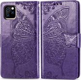 Butterfly Love Flowers Embossing Horizontale Flip Leather Case voor iPhone 11 Pro Max met houder & kaartsleuven & portemonnee & lanyard (donkerpaars)