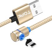 TOPK 2m 2.4A Max USB naar 8-pins 90 graden elleboog magnetische oplaadkabel met LED-indicator (goud)