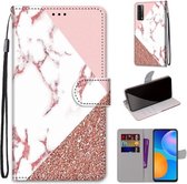 Voor Huawei P smart 2021 / Y7a Gekleurde Tekening Cross Textuur Horizontale Flip PU Lederen Case met Houder & Kaartsleuven & Portemonnee & Lanyard (Roze Steen Textuur)