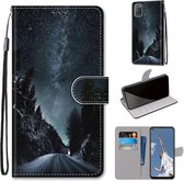 Voor OPPO A52 / A92 / A72 Gekleurde tekening Cross Texture Horizontale Flip PU lederen tas met houder & kaartsleuven & portemonnee & lanyard (Mountain Road Starry Sky)