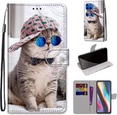Voor Motorola Moto G 5G Plus Gekleurde Tekening Cross Textuur Horizontale Flip PU Lederen Case met Houder & Kaartsleuven & Portemonnee & Lanyard (Slant Hat Blue Mirror Cat)