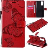 Voor OPPO Reno4 4G 3D vlinders reliëfpatroon horizontale flip lederen tas met houder & kaartsleuf & portemonnee (rood)