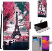 Voor Huawei Y5p / Honor 9S Gekleurde Tekening Cross Textuur Horizontale Flip PU Lederen Case met Houder & Kaartsleuven & Portemonnee & Lanyard (Pink Flower Tower Bridge)