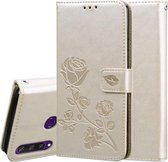 Voor Huawei Y6p Rose reliëf horizontale flip PU lederen tas met houder & kaartsleuven & portemonnee (goud)