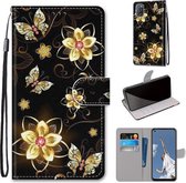 Voor OPPO A52 / A92 / A72 Gekleurde tekening Cross Texture Horizontale Flip PU lederen tas met houder & kaartsleuven & portemonnee & lanyard (Gold Diamond Butterfly)