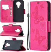Voor Nokia 3.4 Two Butterflies Embossing Pattern Horizontale Flip Leather Case met Houder & Card Slot & Portemonnee & Lanyard (Rose Red)