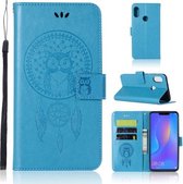 Windgong Uil Embossing Patroon Horizontale Flip Leren Case met Houder & Kaartsleuven & Portemonnee Voor Huawei Honor 8X (Blauw)