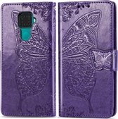 Voor Huawei Mate 30 Lite / Nova 5i Pro Butterfly Love Flowers Embossing Horizontale Flip lederen hoes met houder & kaartsleuven & portemonnee & lanyard (donkerpaars)