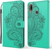 Voor Huawei P20 lite / Nova 3e Pauw Reliëfpatroon Horizontale Flip Leren Case met Houder & Kaartsleuven & Portemonnee & Lanyard (Groen)