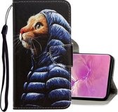 Voor Galaxy S10 Plus 3D Gekleurde Tekening Horizontale Flip PU Lederen Case met Houder & Kaartsleuven & Portemonnee (Donsjack Kat)