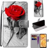 Voor Huawei nova 6 SE / P40 Lite Gekleurde tekening Cross Texture Horizontale Flip PU lederen hoes met houder & kaartsleuven & portemonnee & lanyard (B10 Wood Red Rose)