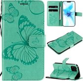 Voor iPhone 12/12 Pro 3D vlinder reliëf patroon horizontale flip lederen tas met houder & kaartsleuf & portemonnee & lanyard (groen)