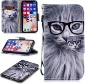 Voor iPhone XS / X Gekleurd tekeningpatroon Horizontaal Flip TPU + PU lederen hoesje met houder & kaartsleuven & portemonnee & lanyard (Fashion Cat)