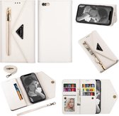 Voor iPhone 6 Plus Skin Feel Rits Horizontale Flip Leren Case met Houder & Kaartsleuven & Fotolijst & Lanyard & Lang Touw (Wit)