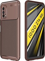 Voor VIVO IQOO Z1X koolstofvezel textuur schokbestendig TPU-hoesje (bruin)
