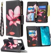 Voor Huawei Honor 9X Lite Gekleurde Tekening Patroon Rits Horizontale Flip Lederen Case met Houder & Kaartsleuven & Portemonnee (Lotus)