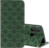 Voor OPPO A8 / A31 (2020) Lucky Flowers Embossing Pattern Magnetische horizontale flip lederen tas met houder & kaartsleuven (donkergroen)